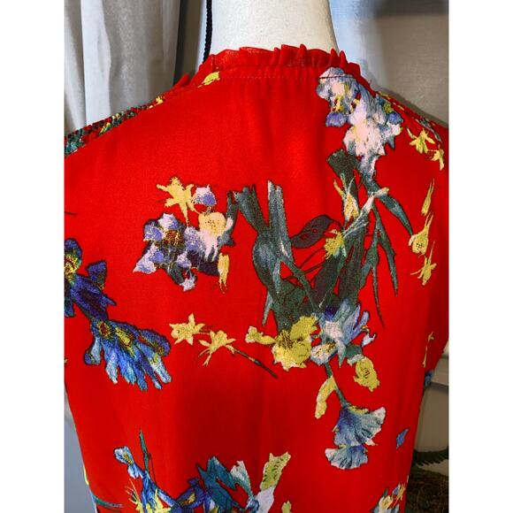 CeCe NWT $79 size Small Island Oasis Color 691 Fiery Red Lined Cap Sleeve Blouse - Picture 8 of 11